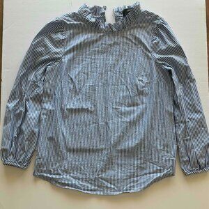 J. Crew Ruffle Necked Banker Blue Striped Blouse XS